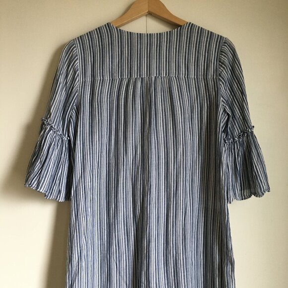 BCBGmaxazria Blue and White Striped Bell Sleeve Cotton Dress - Picture 6 of 16